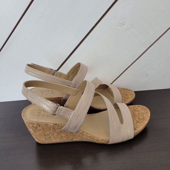 NEW Naturalizer Adria Cork Wedge Sandals Fawn Faux Leather 11M Ankle Straps - Picture 4 of 9